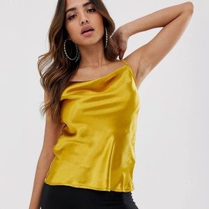ASOS gold satin cowl neck top XS (US 2)